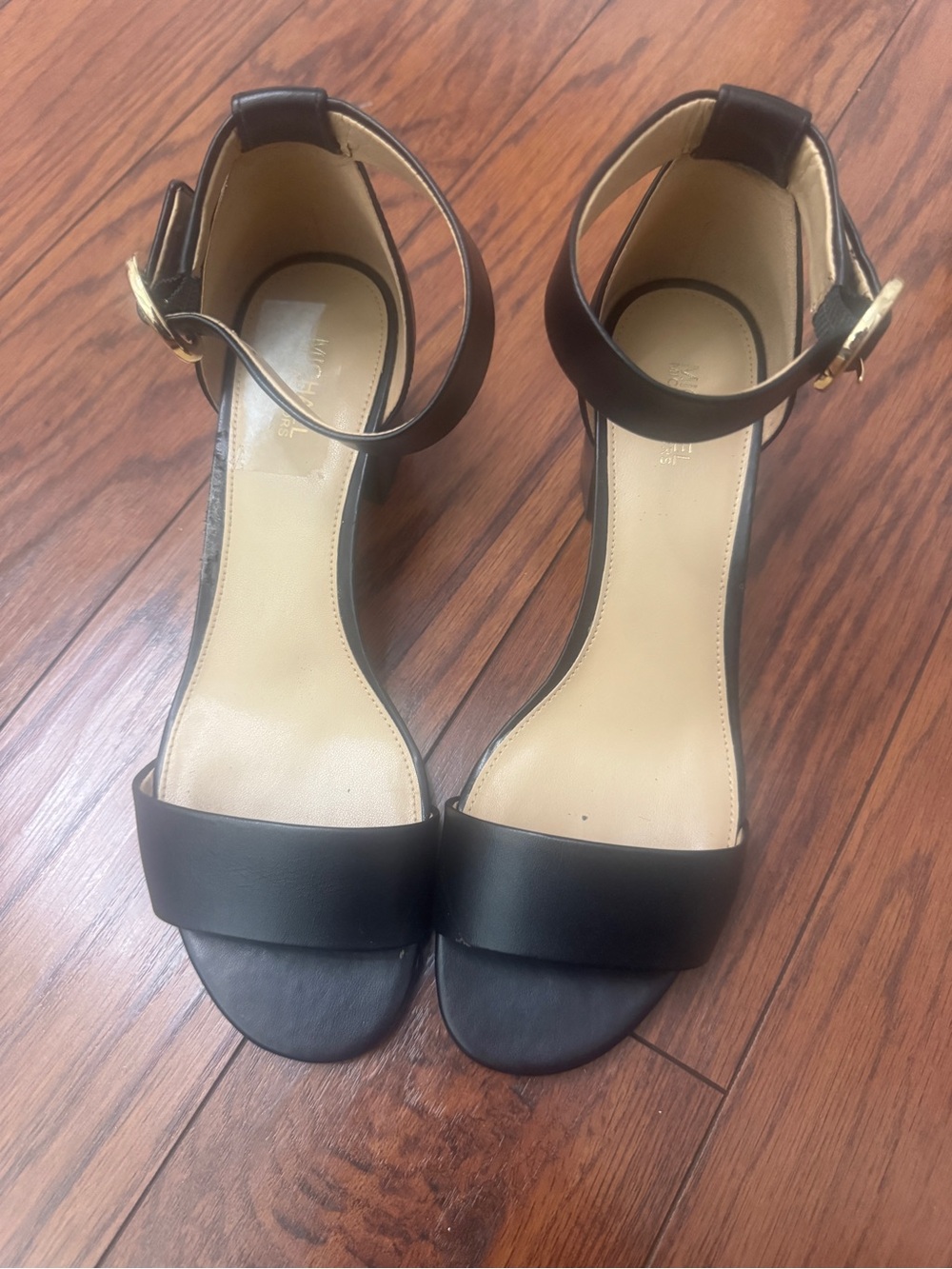 Michael Michael Kors Black Block Heel Sandals with Gold Buckle - Picture 3 of 11